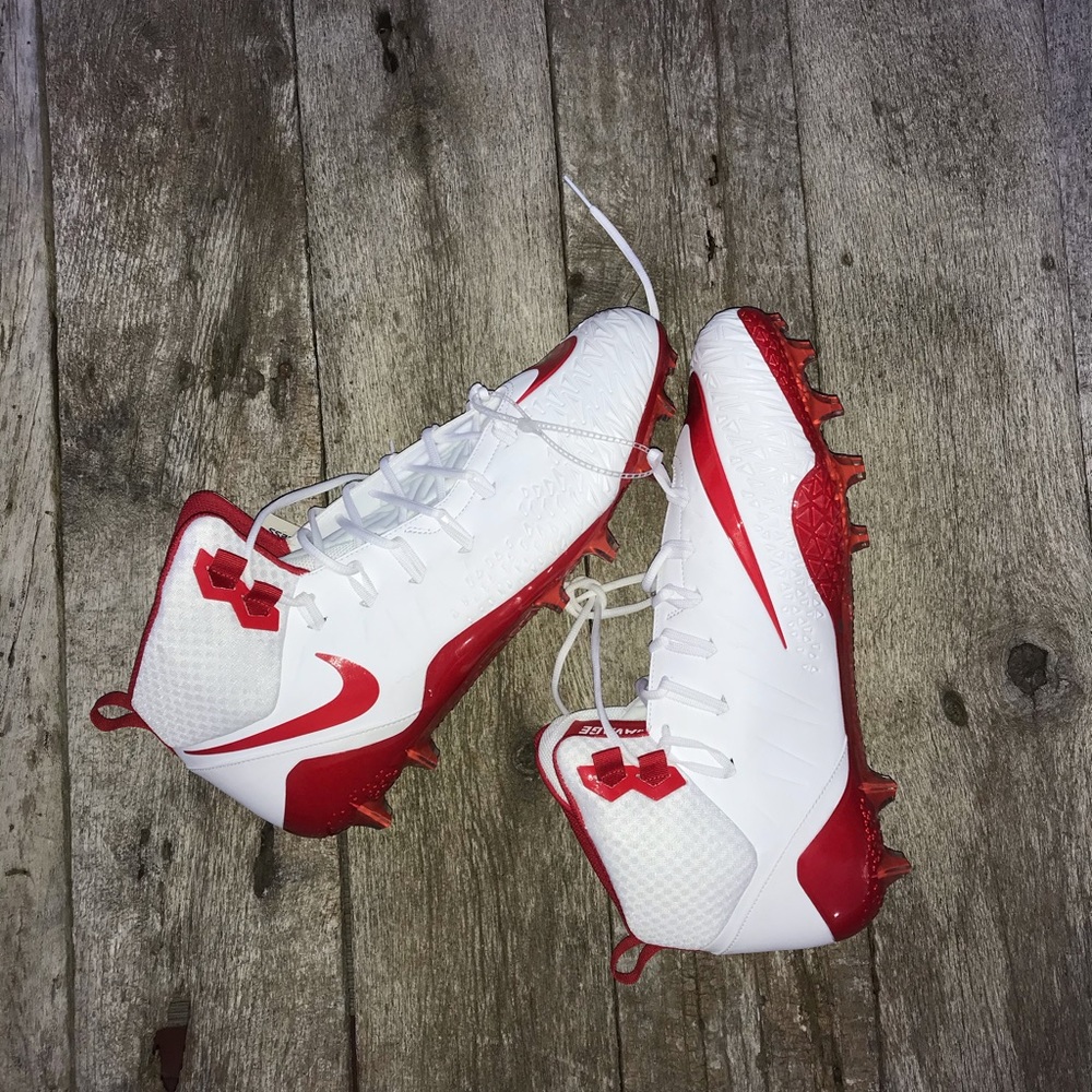 Nike Force Savage White and Red Football Cleats 18